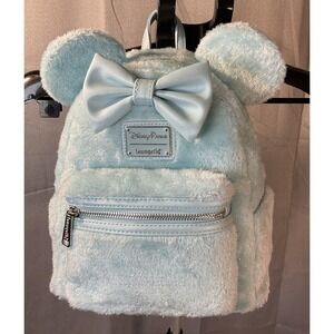Disney Parks Exclusive loungefly Minnie Mouse Sparkle Fuzzy Blue Backpack‎